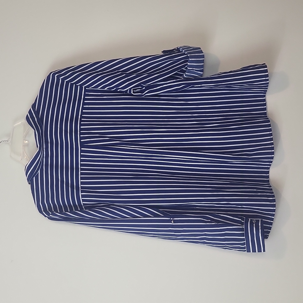 CORAL BAY Blue White Stripe Roll-Tab Pocket Blouse - Picture 8 of 12